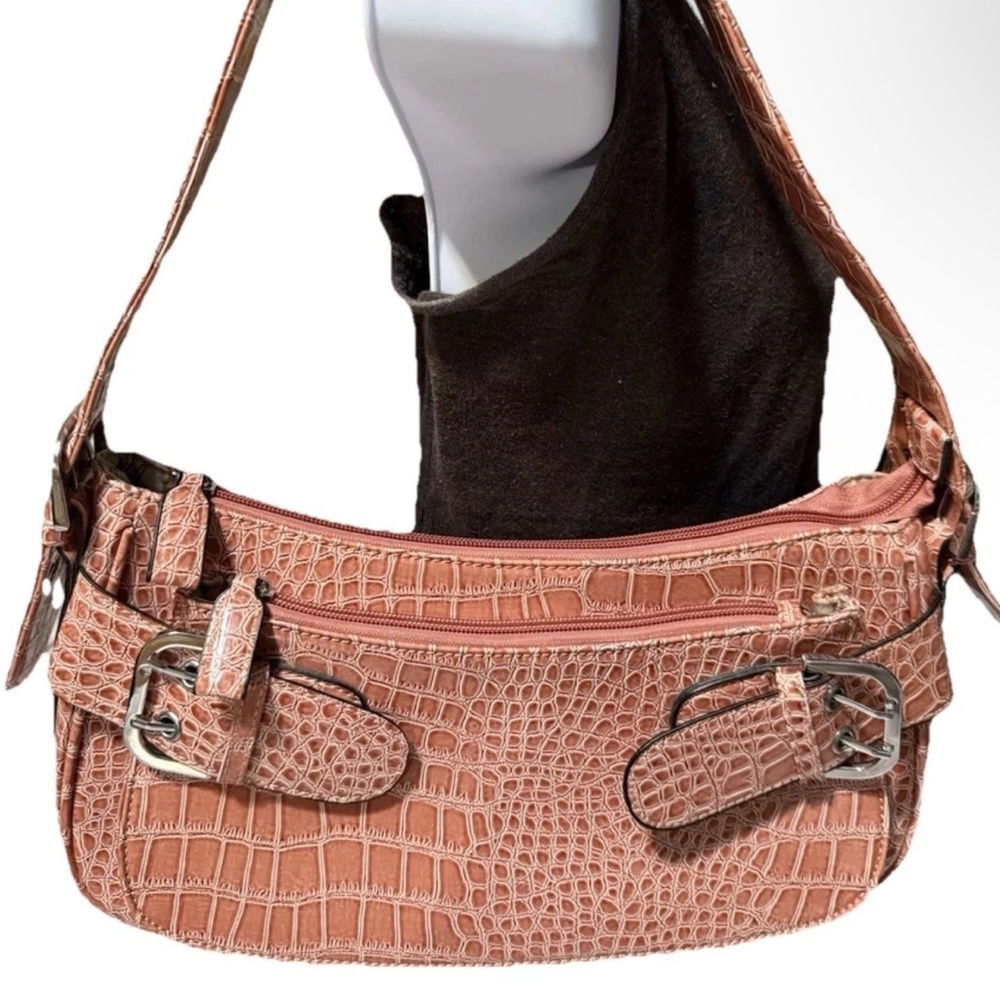 Crocodile Embossed Pink Shoulder Bag